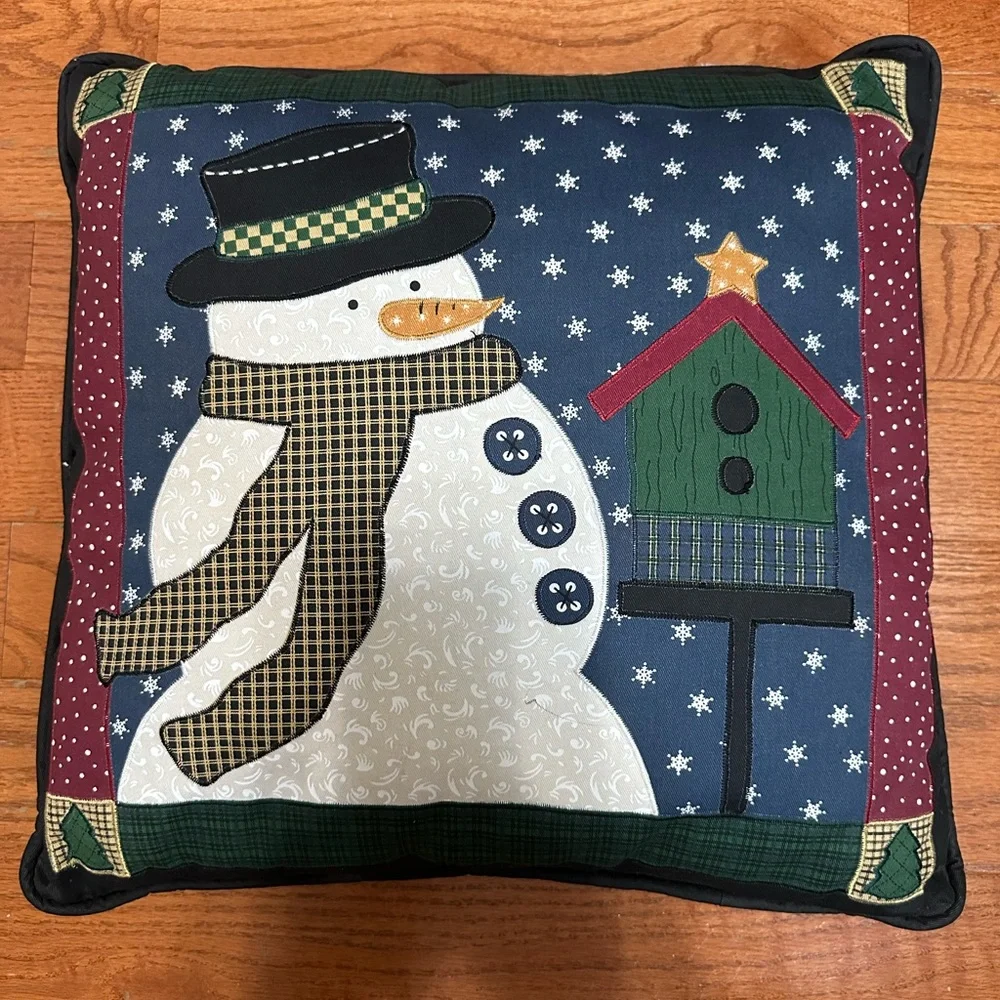 Festive Snowman Holiday decorative Throw Pillow 17” X 15.5” Approx